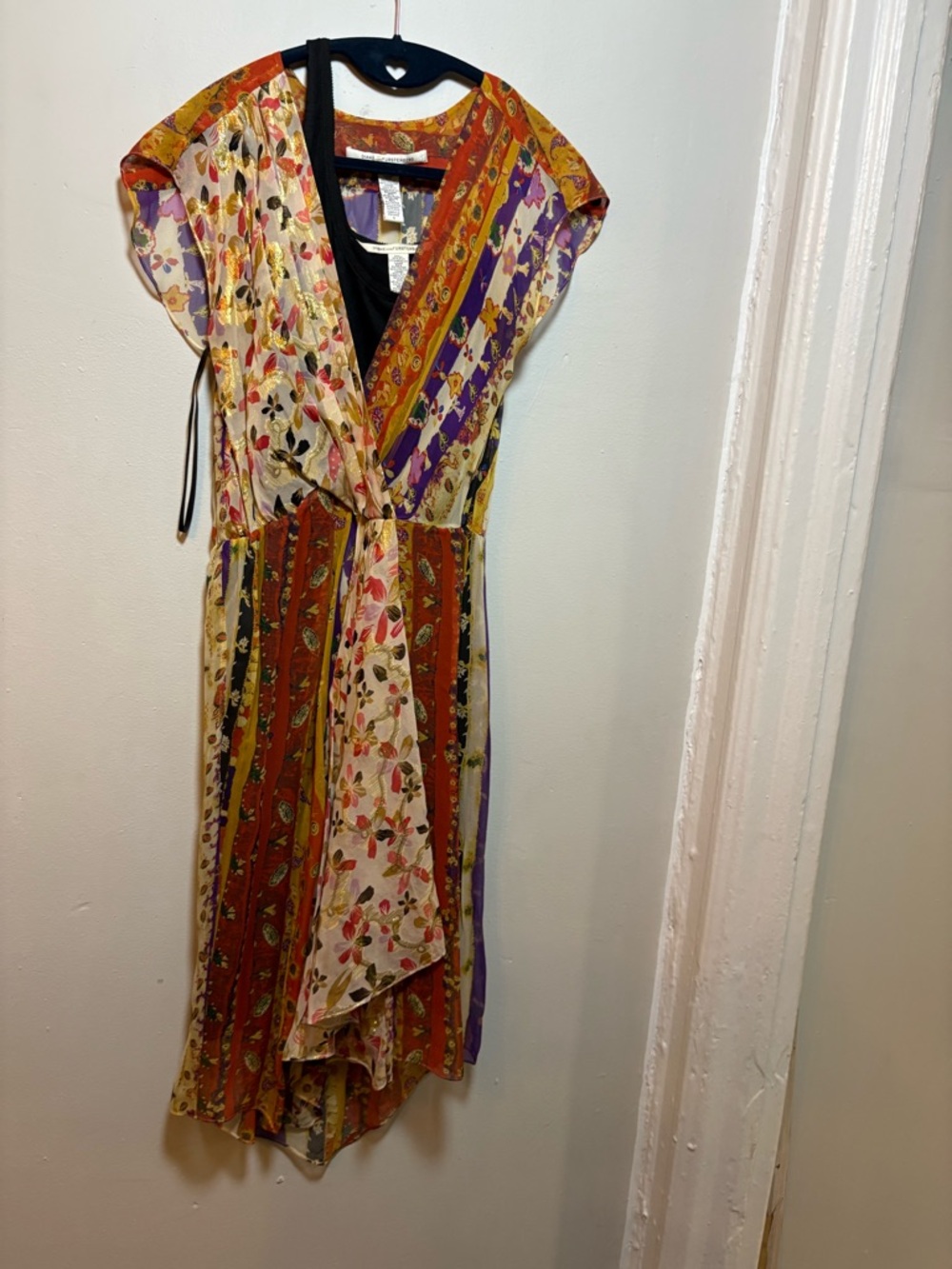 Vintage Diane Von Furstenburg Bohemian Floral Wrap Dress in Orange & Purple